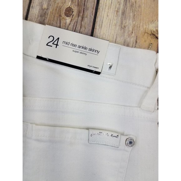 7 For All Mankind Mid Rise Ankle Super Skinny Jeans With Fringe 24x26 White B84 - Picture 7 of 9